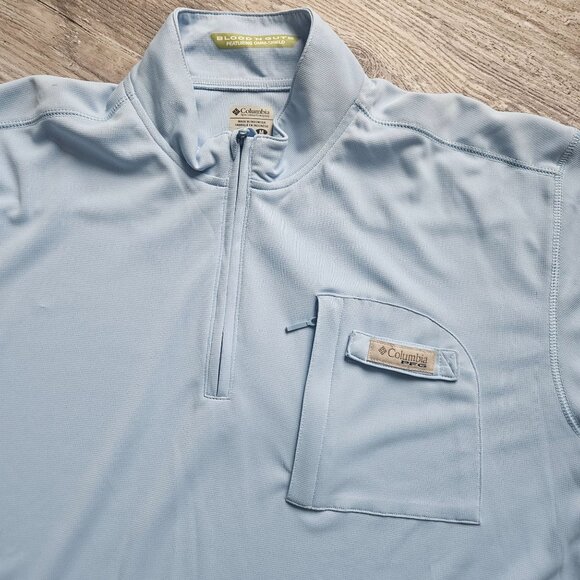 Columbia Mens Blood N Guts LS Tee Omni Shield Shade UPF 30 Light Blue Size M NEW - Picture 3 of 16
